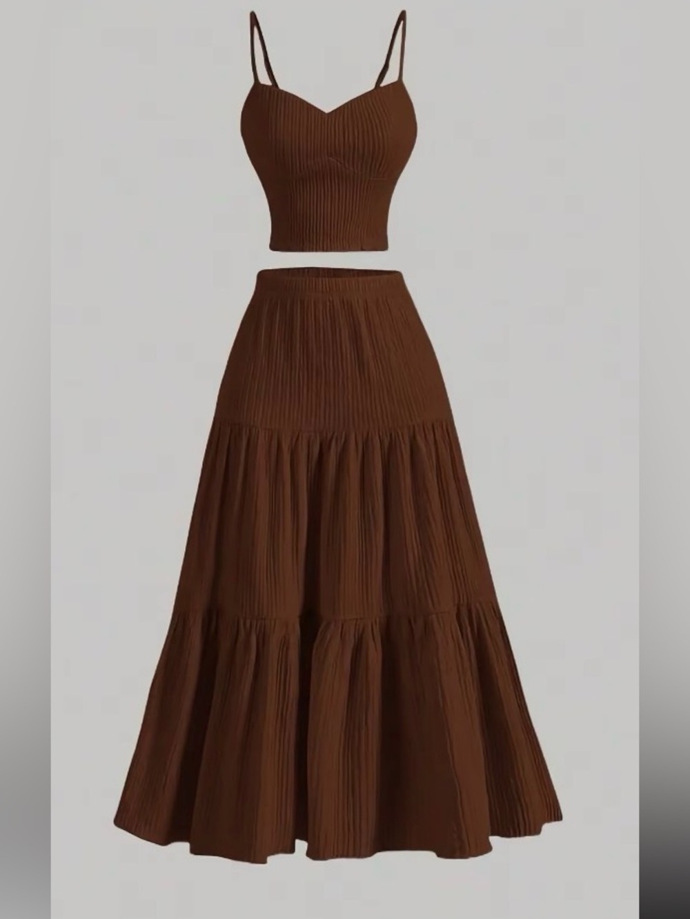 Brown Pleated Maxi Skirt - Women's Two-Piece Set